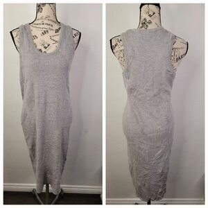 Athleta River Rib Sweater Midi Dress Womens MP Merino Wool Blend Gray Slip